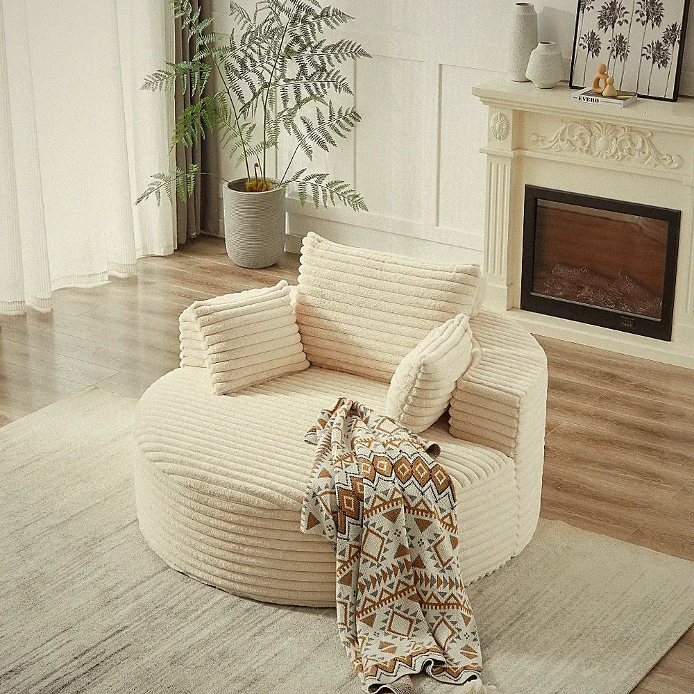 Extra Long 55" Corduroy Sofa Bed – No Assembly Plush Sleeper Chair