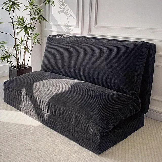 Extra Thick Bean Bag Sofa Bed - Washable Cover, Black, 54x95 Inch