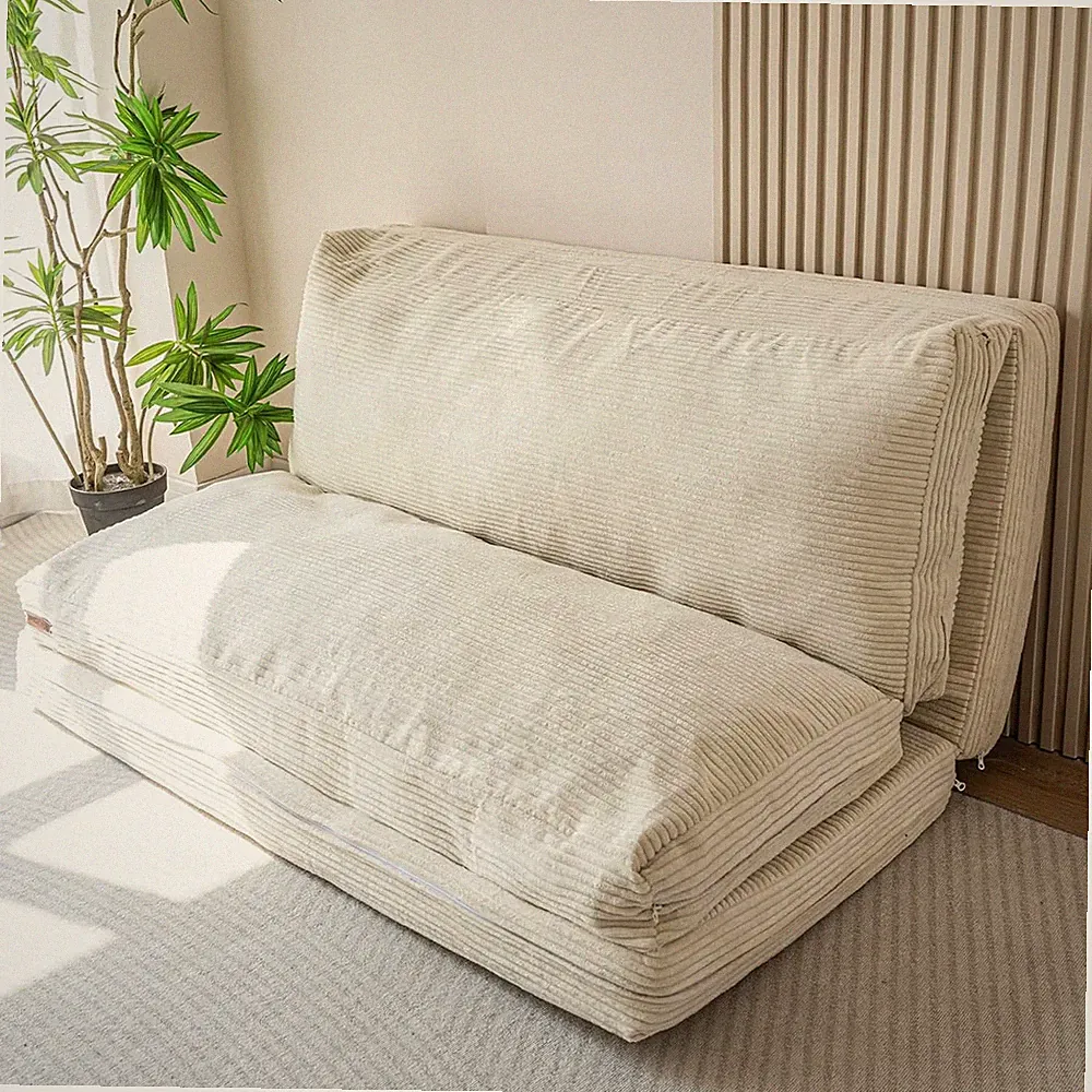 Extra Thick Folding Bean Bag Bed Sofa Mattress, Beige, 54x95 Inch
