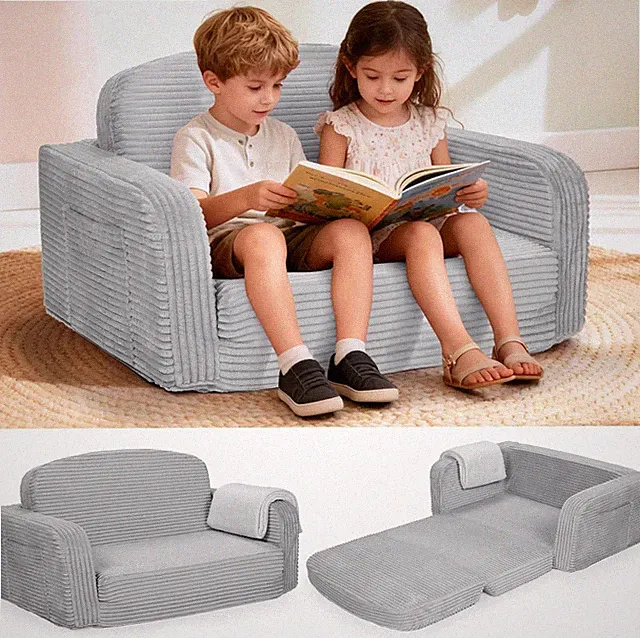 Extra Wide 2 in 1 Convertible Toddler Kids Couch - Corduroy Fold Out Kids Sofa C