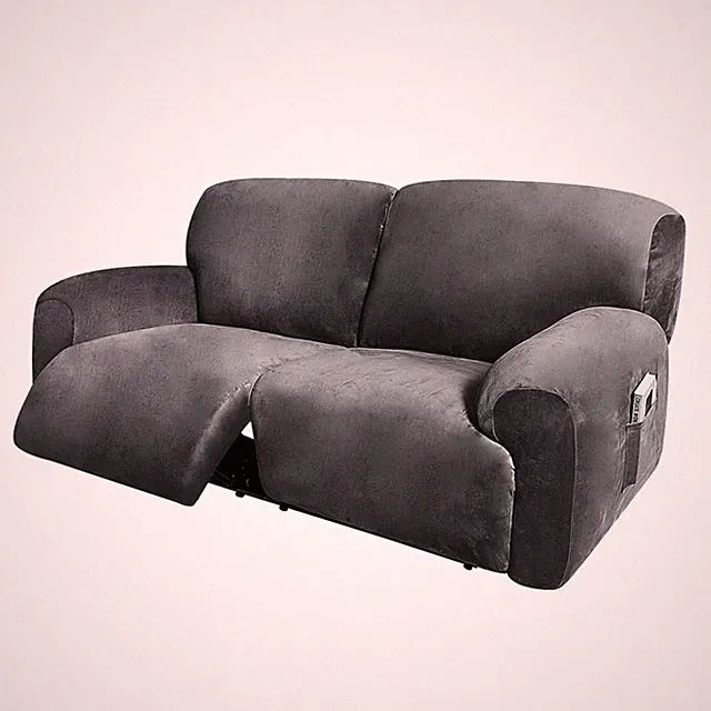 Extra Wide 75-100" 2 Seater Reclining Sofa Slipcover Velvet Stretch 6-Piece S...
