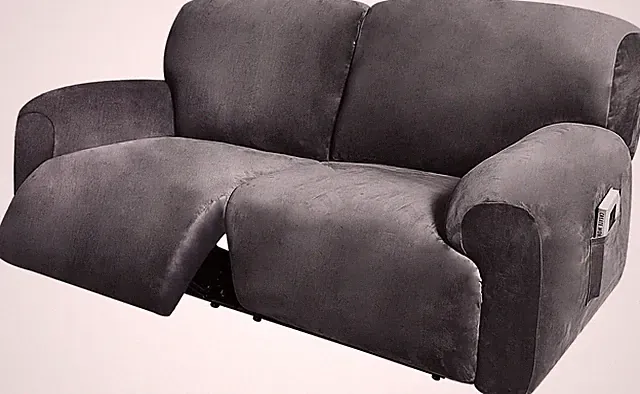 Extra Wide 75-100" 2 Seater Reclining Sofa Slipcover, Velvet Stretch 6-Piece, So