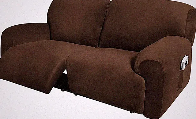 Extra Wide 75" - 100" - Reclining 2 Seater Sofa 6-Piece Velvet Stretch