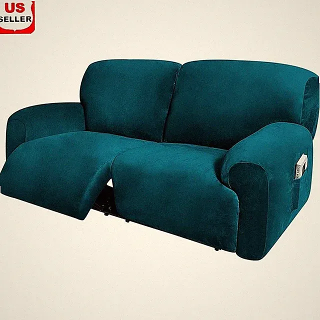 Extra Wide Reclining Sofa Cover 6 Piece Velvet Slipcover Non Slip Soft Washable