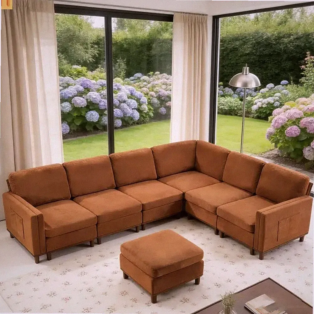 Fabric Sectional Sofa Orange 110"