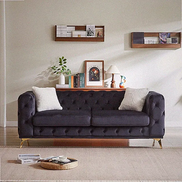 Fabric Sofa Tufted Black 82"