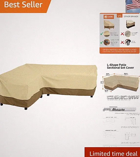 Facing, Large Veranda Patio L-Shaped Sectional Sofa Cover, Left, 104"L x 83"L...