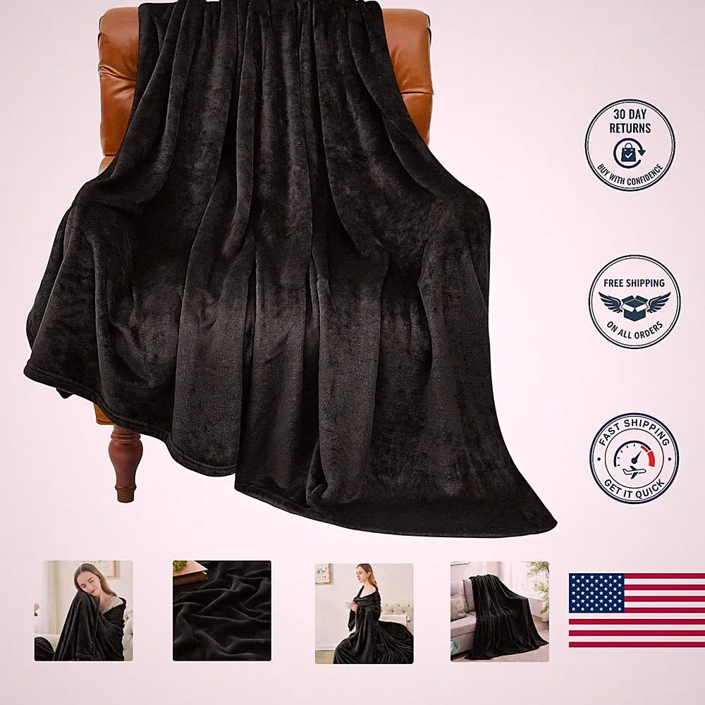 Fade Resistant Black Fleece Throw - 50x60 Luxury Blanket for Couch & Bed