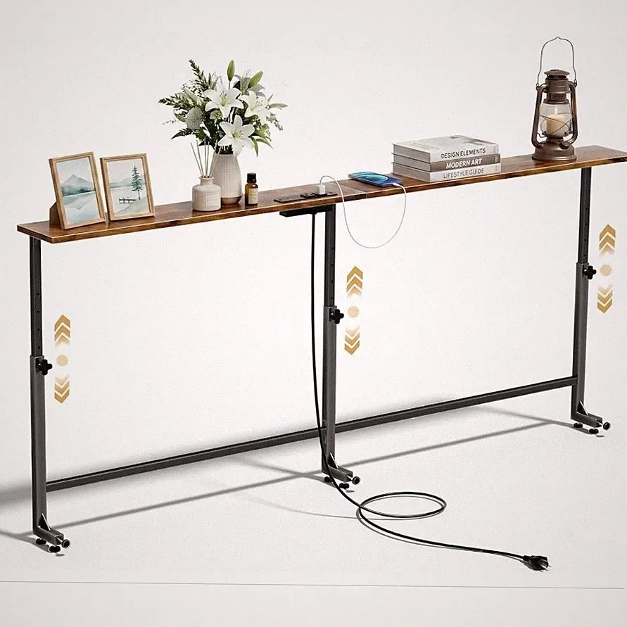 Faesun 67" Narrow Behind Couch Console Table Charging Station Adjustable Height