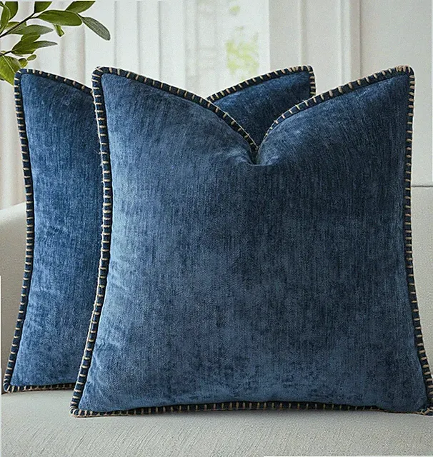 Fall Patriotic Chenille Soft Cozy Throw Pillow Covers 18X18 Set of 2, Coastal Mo