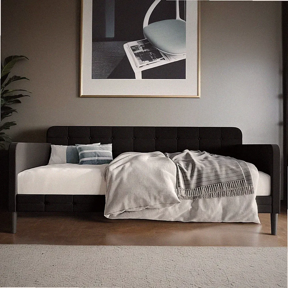Fallon Black Linen Upholstered Button Tufted Daybed - Stylish Sofa Bed