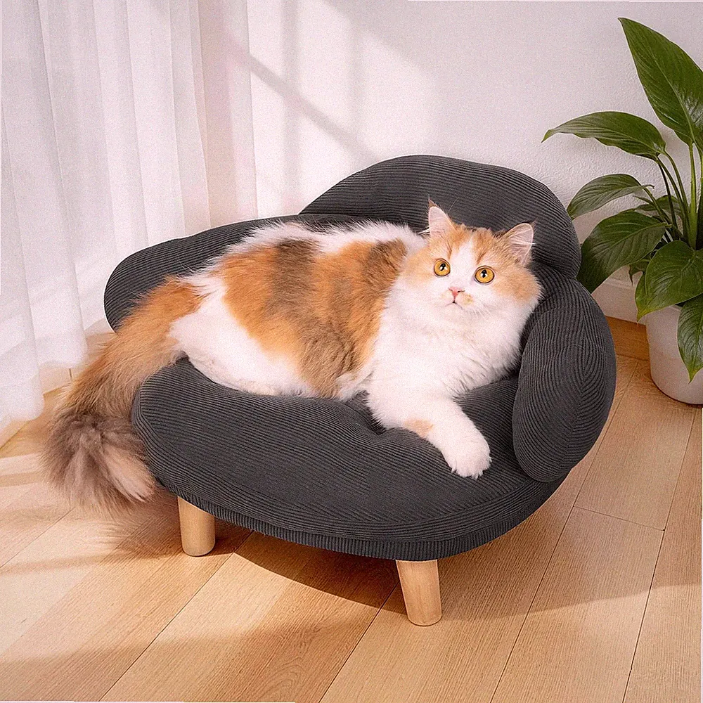 Famifit Gray Cat Sofa Bed, Furniture Style Pet Couch with Pine Wood Legs