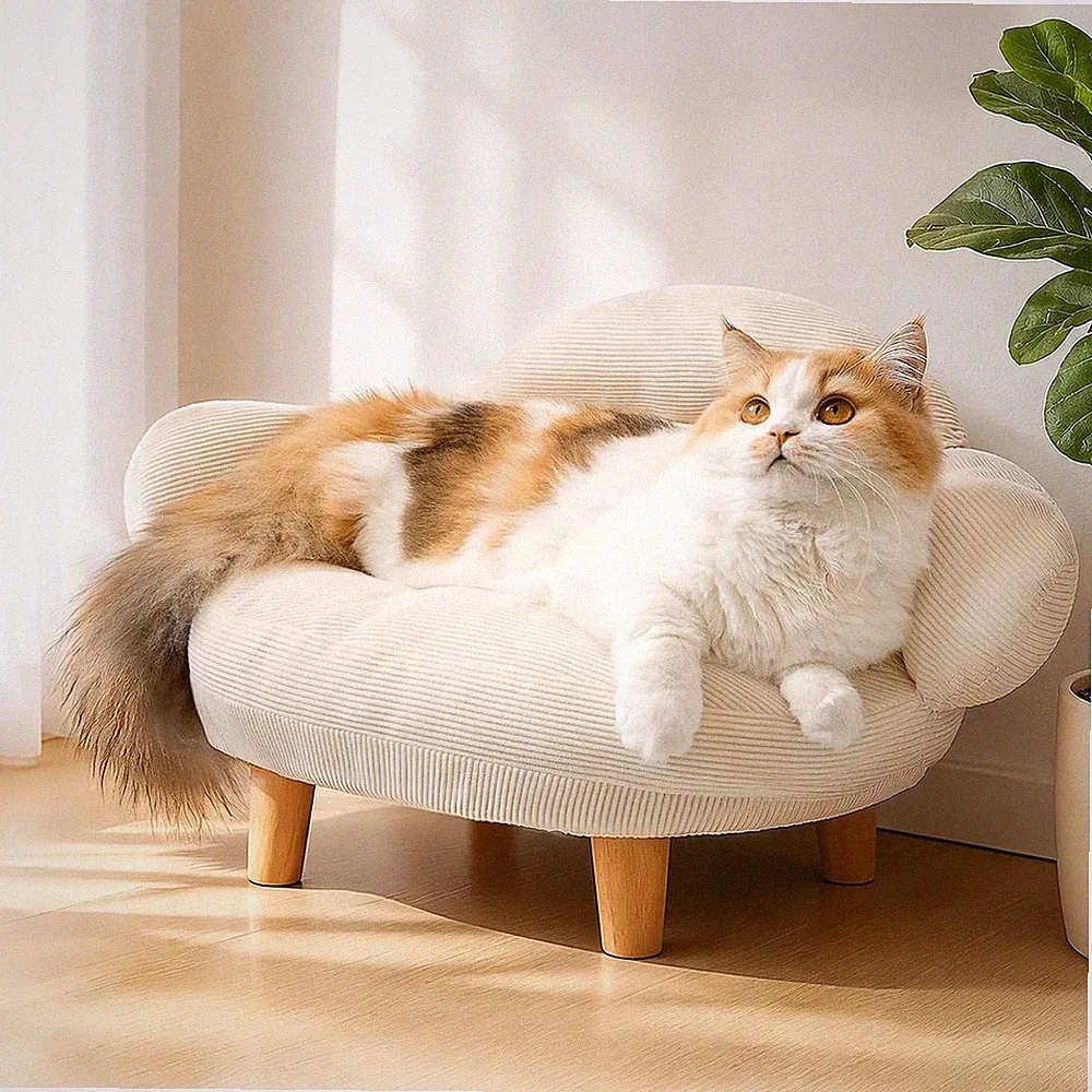 Famifit White Cat Sofa Bed, Furniture Style Pet Couch with Pine Wood Legs
