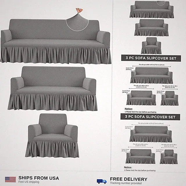 Fanfanwin 3 Pcs Sofa Slipcover Set for Couch Cushion Durable Washable High El...