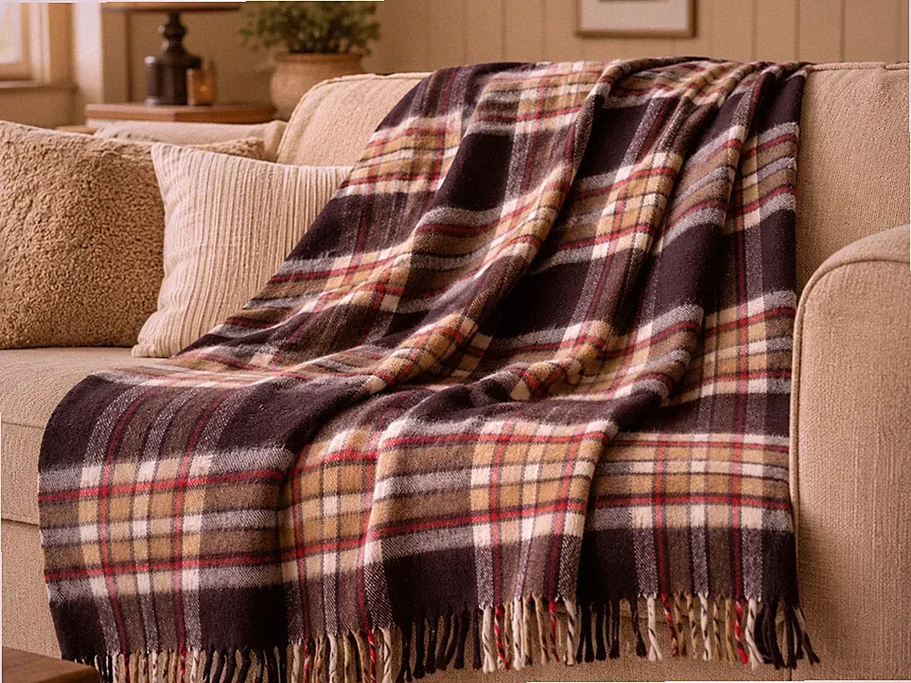 Faribo Wool Plaid Throw Blanket Fall Multicolor Fringe Sofa Bed Warm Cozy Decor