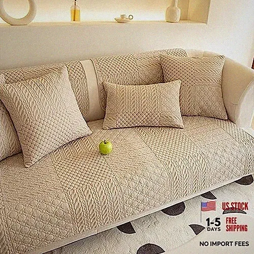 Farmhouse Geometric Embroidered Couch Sofa Cover Cotton Quilted Sectional