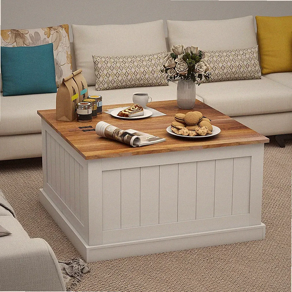 Farmhouse Lift-Top Coffee Table,Square Center Table w/Hidden Storage Living Room