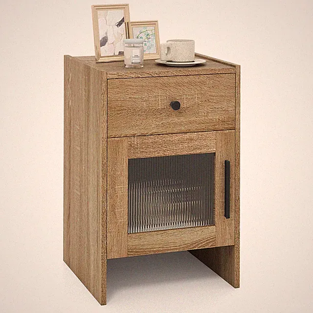 Farmhouse Nightstand Fluted Bed Side Table with Large Drawer & Enclosed Cabinet