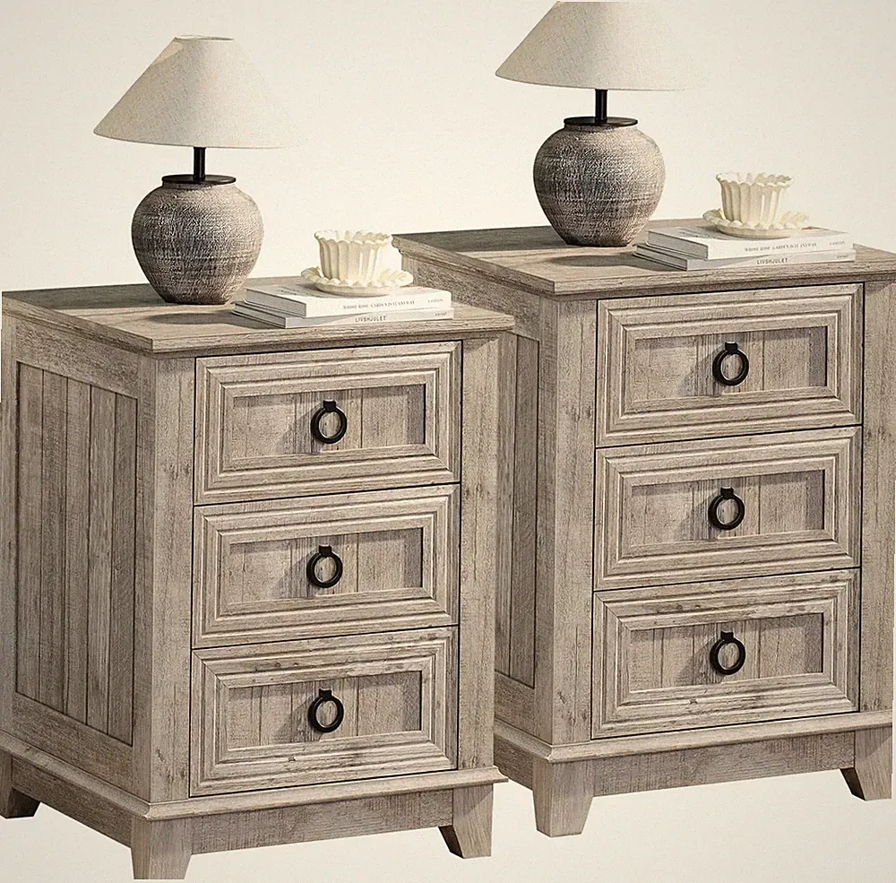 Farmhouse Nightstand Set 2, 18'' End Table | Sofa Bed Side Table with 3 Drawers