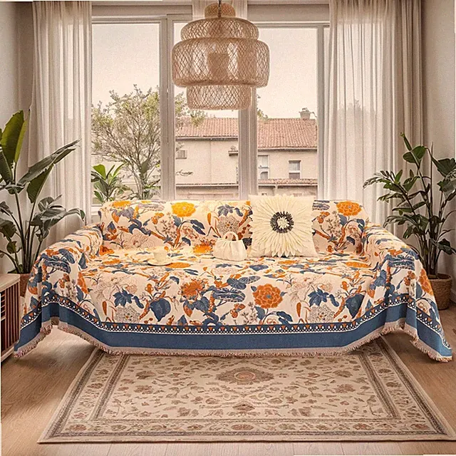 Farmhouse Sofa Covers for 3 Cushion Couch French Jacquard Chenille Couch Cover