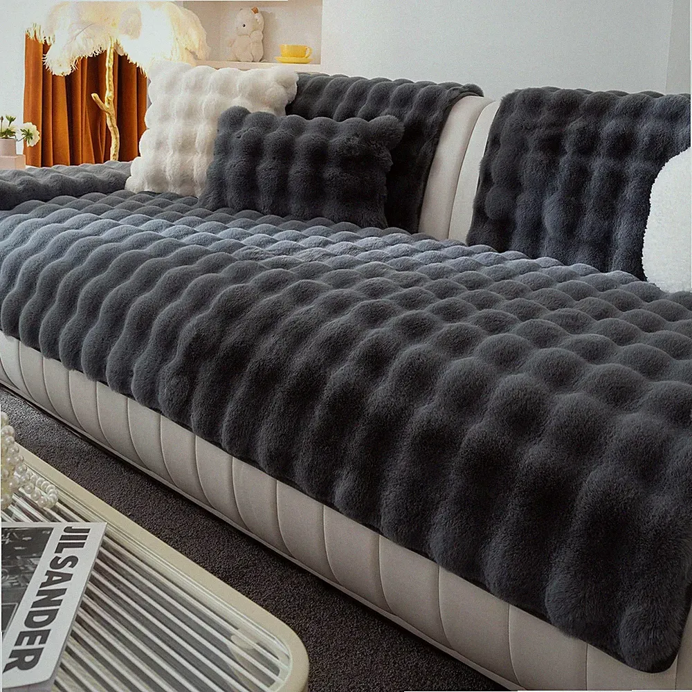 Faux Fur Couch Cover, Soft Warm Plush Sofa Couch Cover, Non Slip Sectional So...