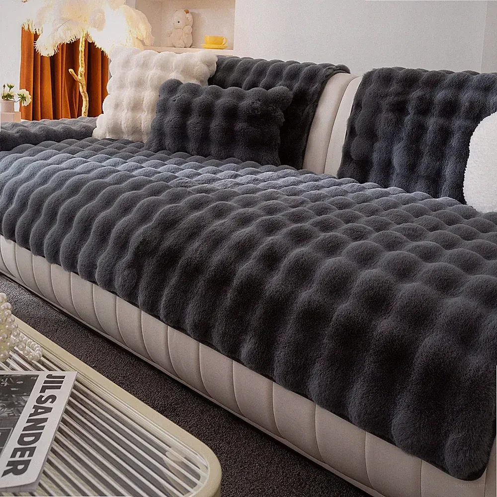 Faux Fur Couch Cover, Soft Warm Plush Sofa Couch Cover, Non Slip Sectional So...