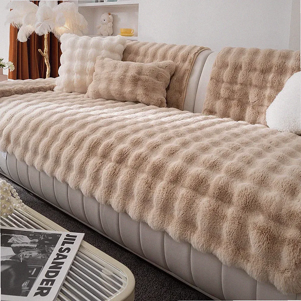 Faux Fur Couch Cover, Soft Warm Plush Sofa Couch Cover, Non Slip Sectional So...