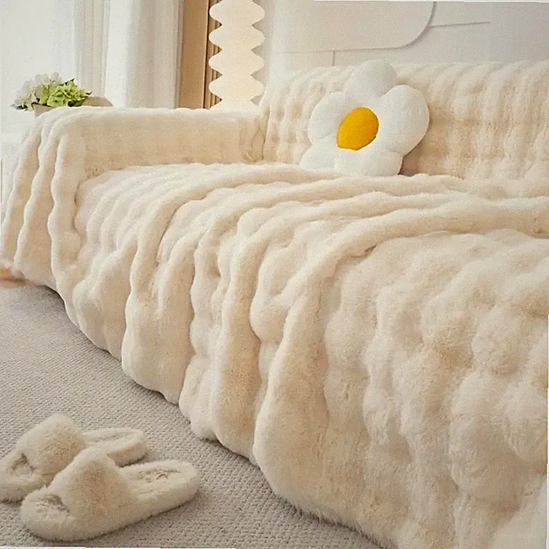 Faux Fur Couch Sofa Cover 1Count Thick Shaggy Fuzzy Sectional Non-Slip