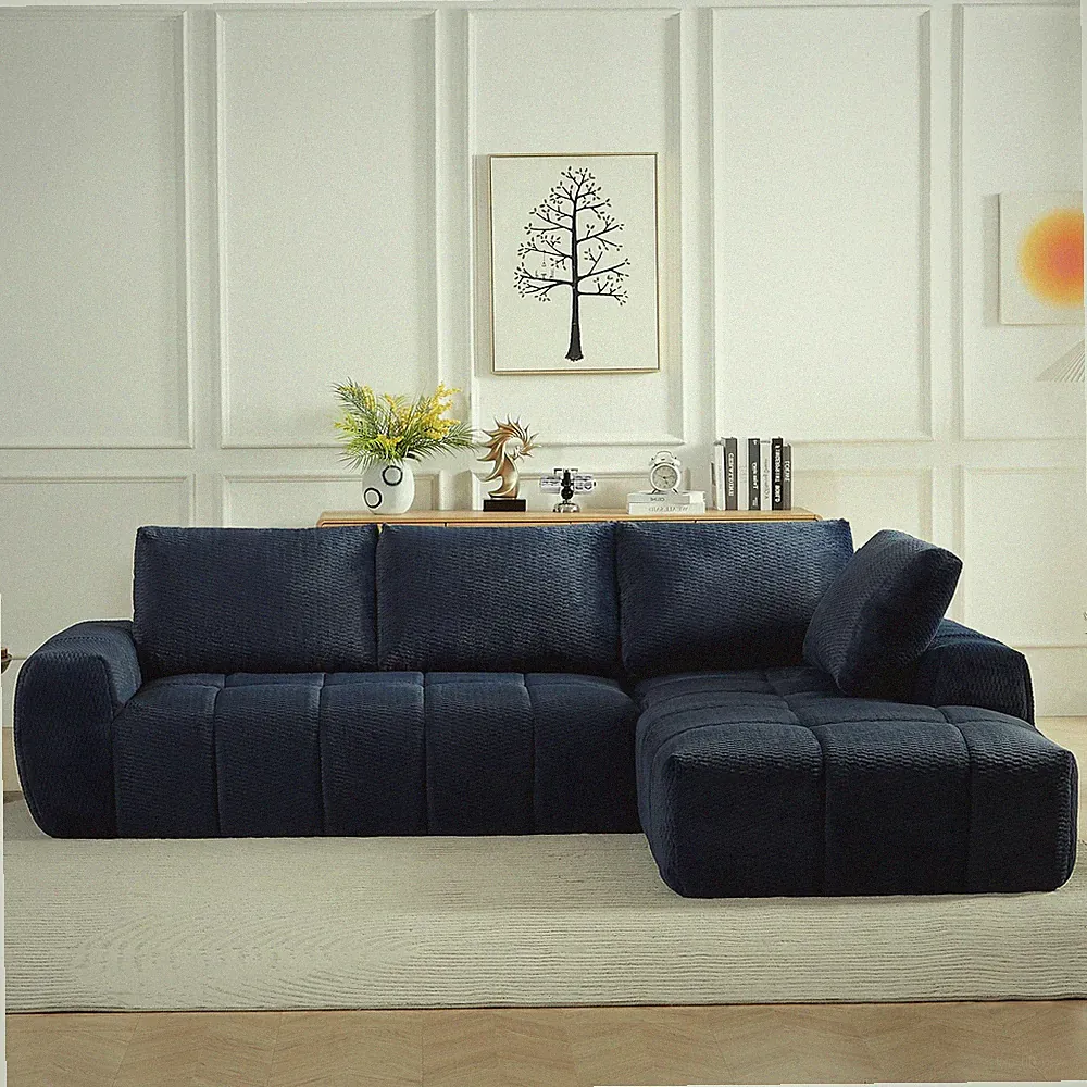 FAUX FUR L-Shape Luxury Sectional Oversized Sofa,Mnimalist Design,Comfy Sleepe