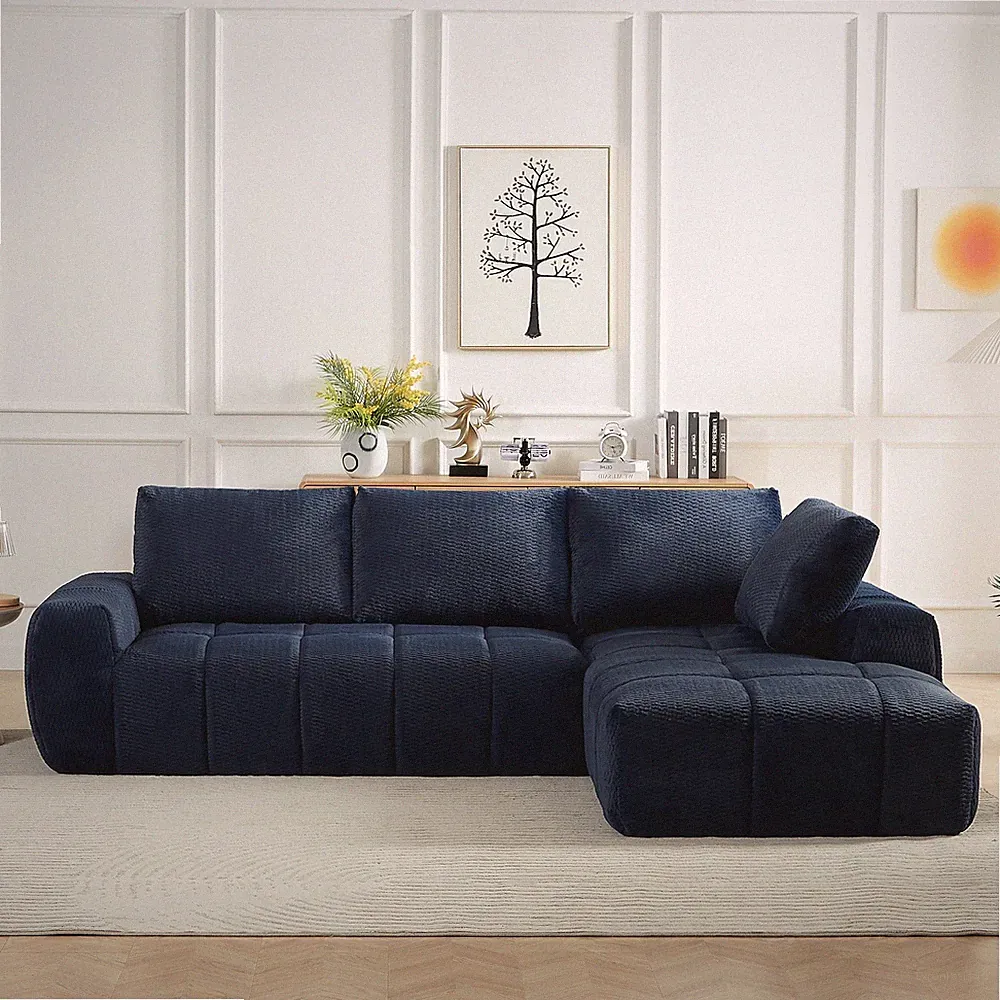 FAUX FUR L-Shape Luxury Sectional Oversized Sofa,Mnimalist Design,Comfy Sleeper