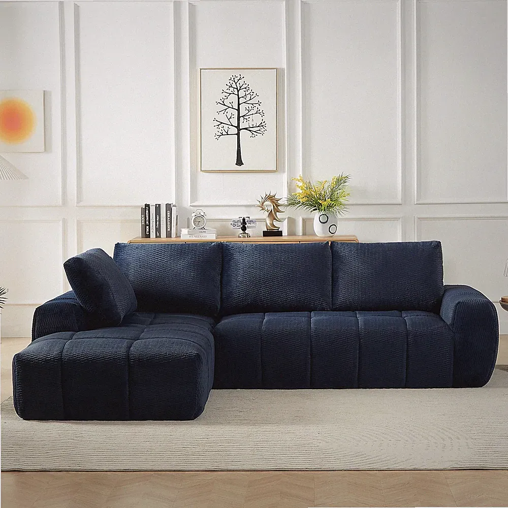 FAUX FUR L-Shape Luxury Sectional Oversized Sofa,Mnimalist Design,Comfy Sleeper