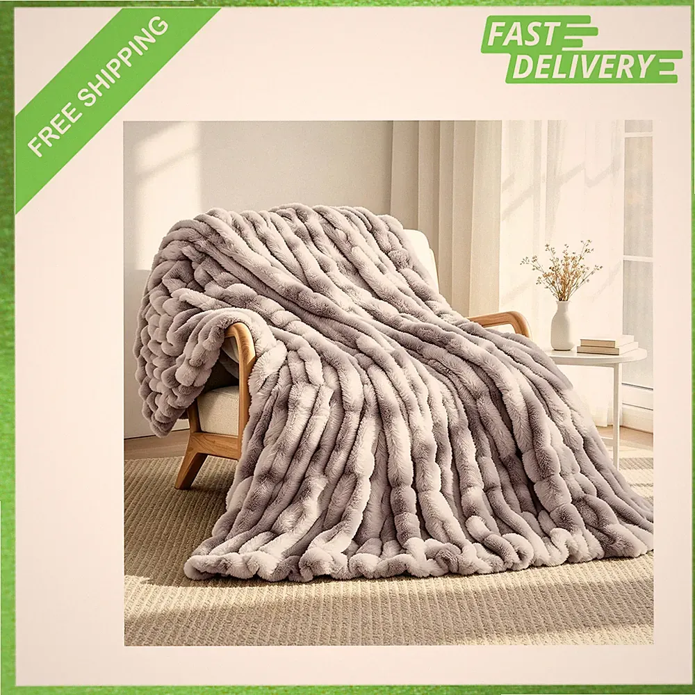 Faux Fur Throw Blanket 50x60 Tie Dye Taupe Soft Cozy Couch Bed Sofa Gift for
