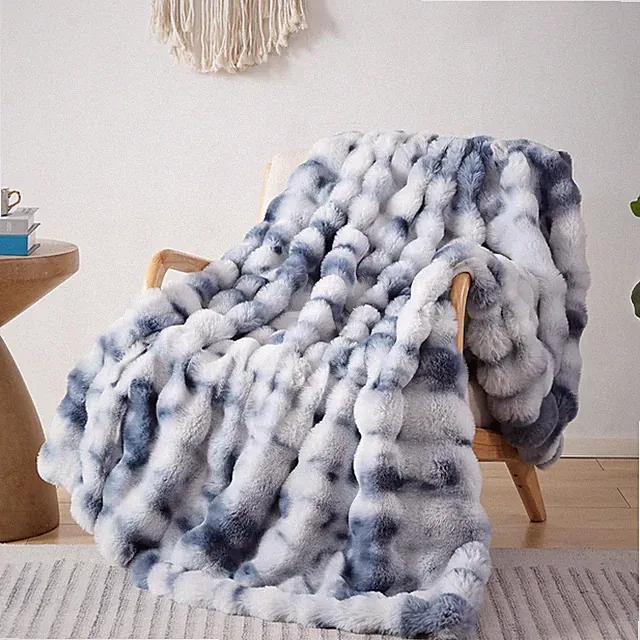 Faux Fur Throw Blanket for Couch - Blush Pink Super Soft Cozy Bubble Blanket, Fl