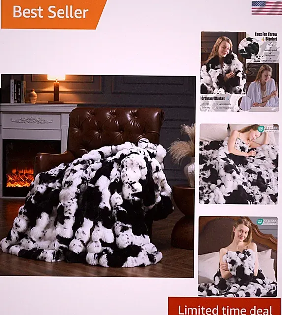 Faux Fur Throw Blanket for Couch, Fluffy Fuzzy Plush Bubble Blanket, Soft War...
