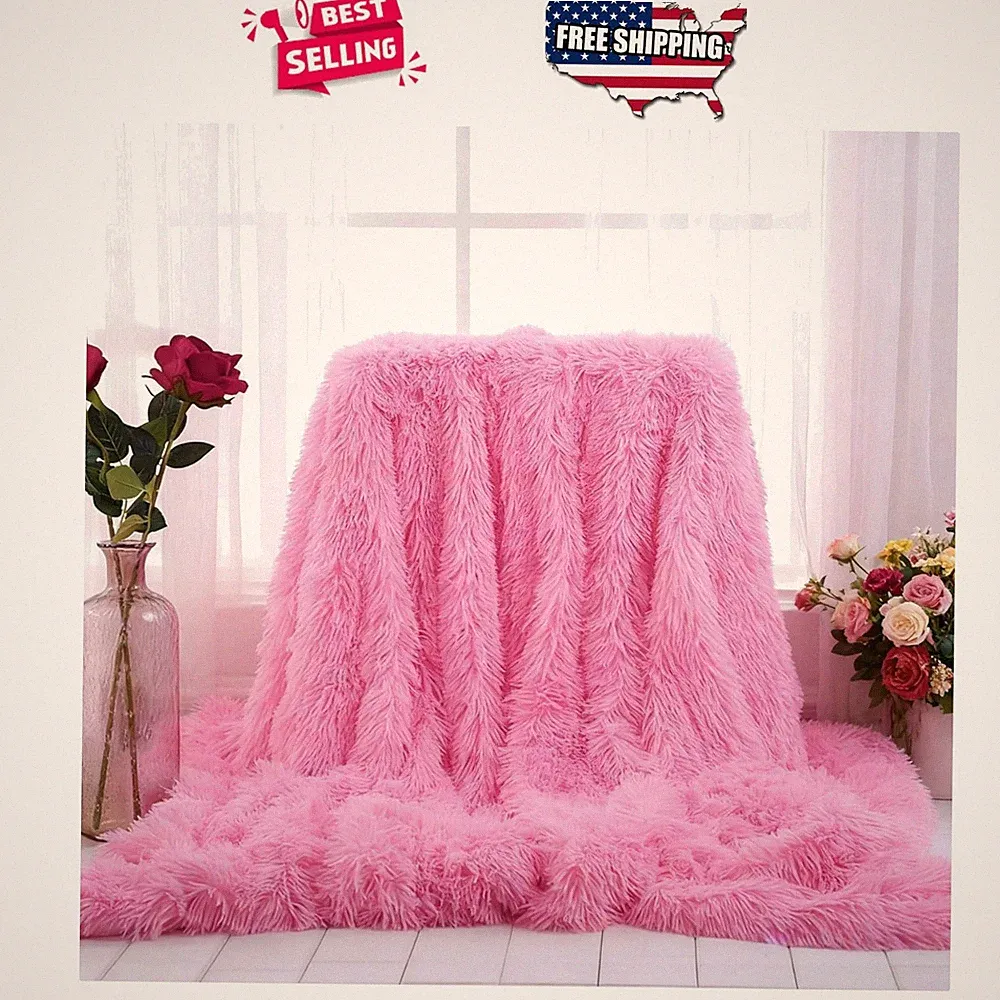 Faux Fur Throw Blanket Pink 51x63 Soft Warm Fleece Sofa Bed Couch Fade Resistant