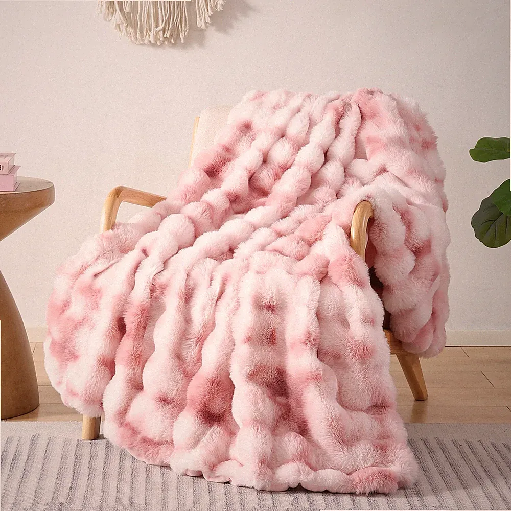 Faux Fur Throw Blanket Soft Cozy Plush Bubble Texture Warm Couch Sofa Bed