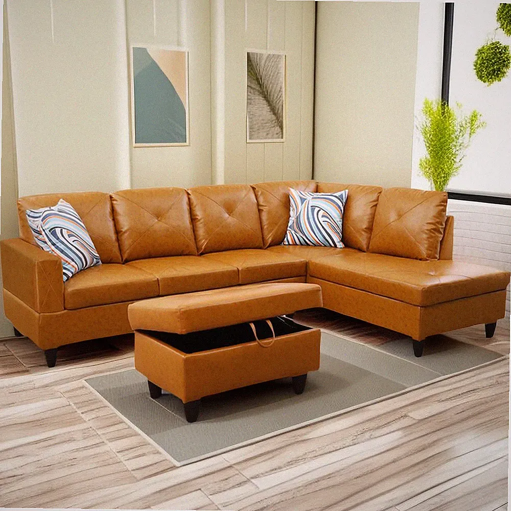 Faux Leather L Shaped Sectional Sofa Bed Couch with Ottoman Reversible Chaise US