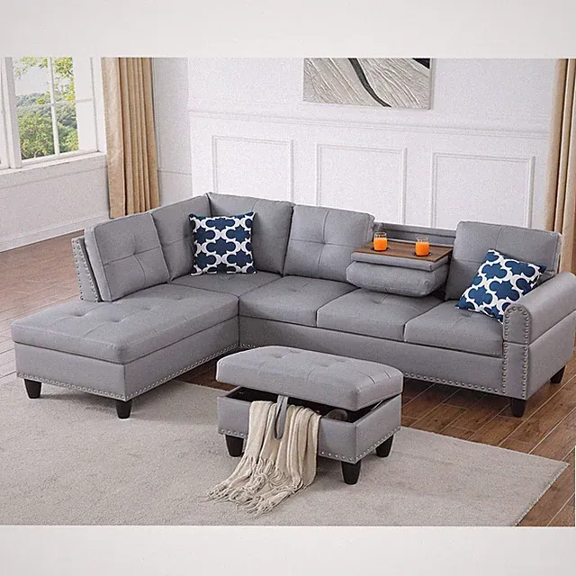 Faux Leather L-Shaped Sectional Sofa Couch PU Storage Ottoman Living Room