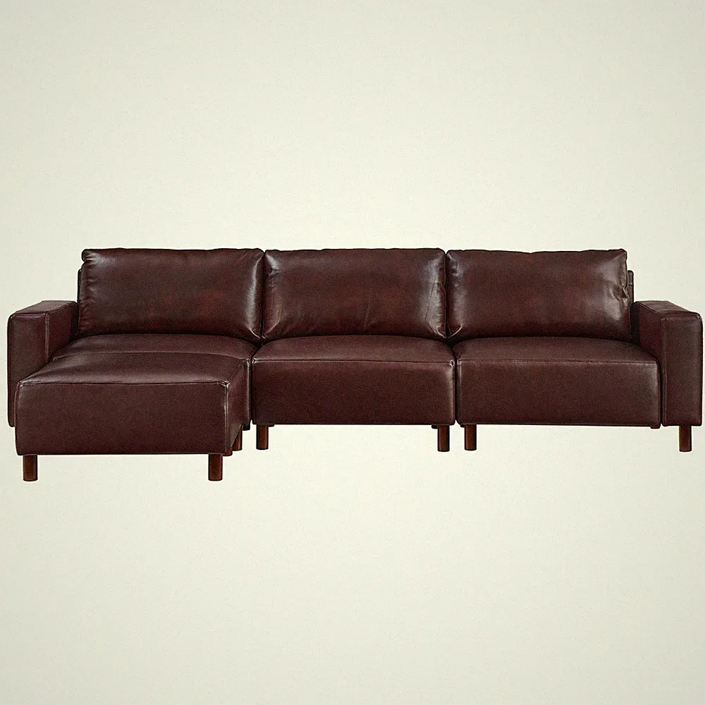 Faux Leather L Shaped Sectional Sofa Upholstered Modular Couch With Ottoman