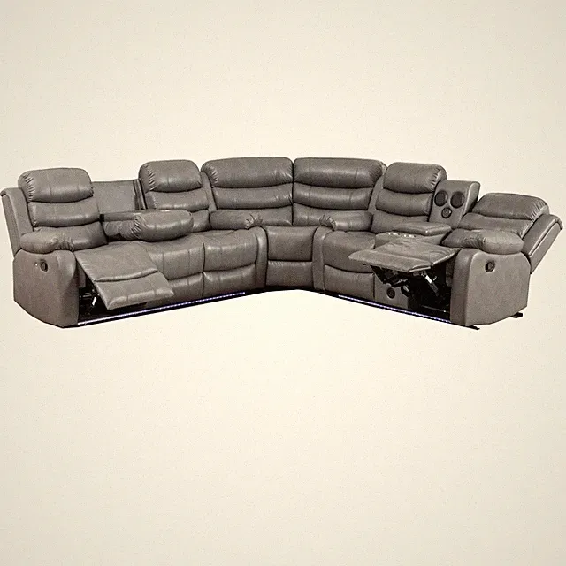 Faux Leather Living Room Set Modern Reclining Sectional Sofa Gray