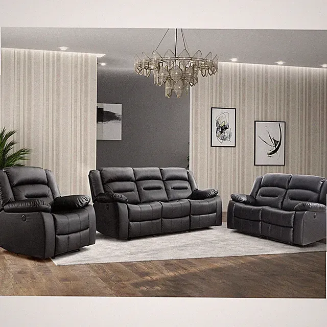 Faux Leather Power Recliner Sofa Set, Recliner Chair, Loveseat & 3 Seat Sofa