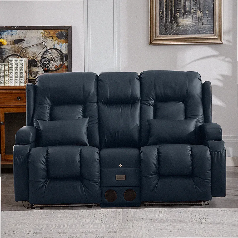 Faux Leather Reclining Sofa Power Recliner W/ Massage Heating Home Theater Seat
