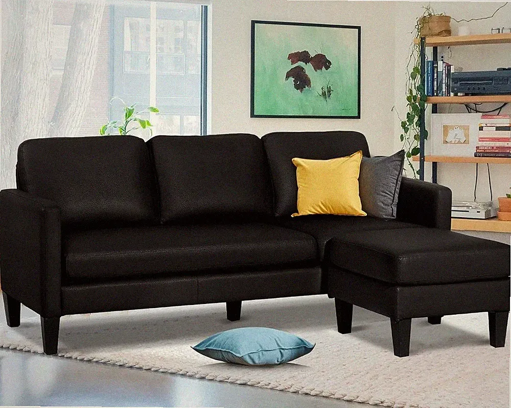 Faux Leather Sectional Couch L Shaped Sofa with 3 Seater Couch Reversible Chaise