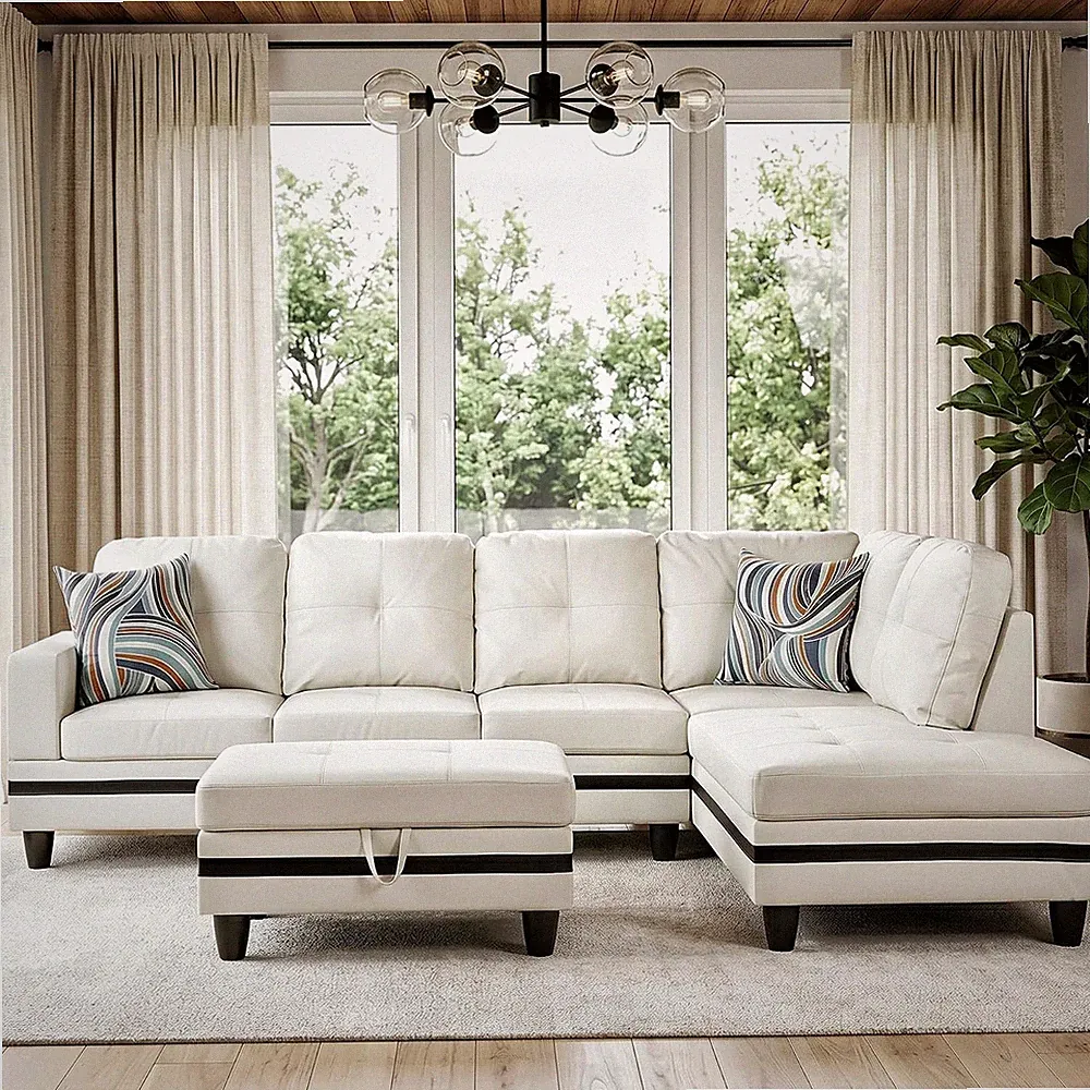 Faux Leather Sectional Couches for Living Room - L Shaped White
