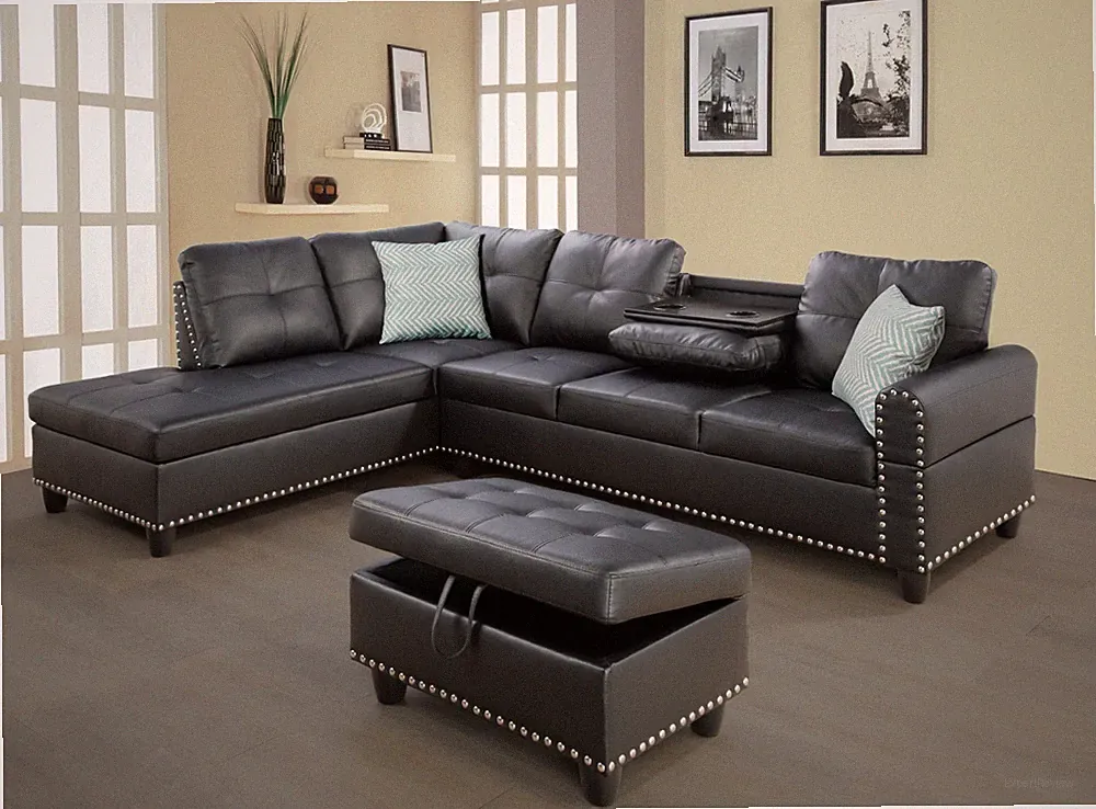 Faux Leather Sectional L-Shaped Sofa Set Living Room Couch w/ Storage Ottoman