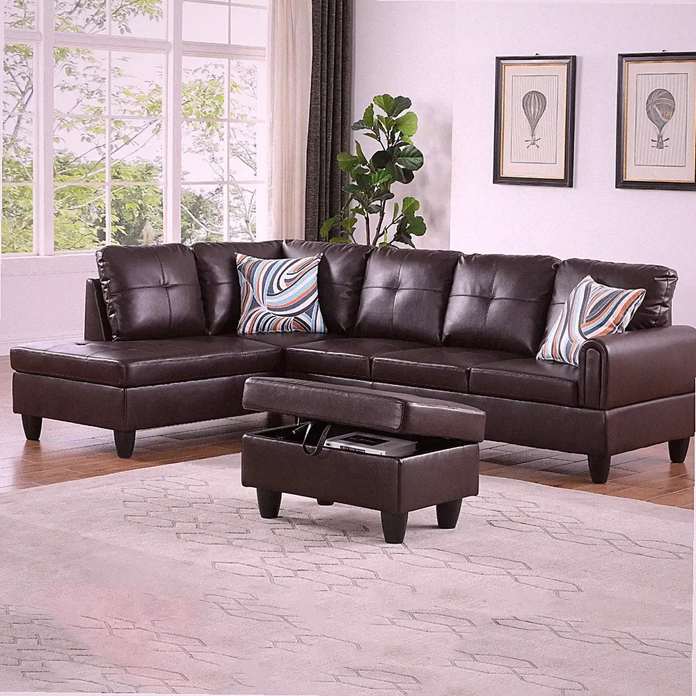 Faux Leather Sectional Sofa L-Shape Large Couch Set W/ Ottoman Furniture Sets