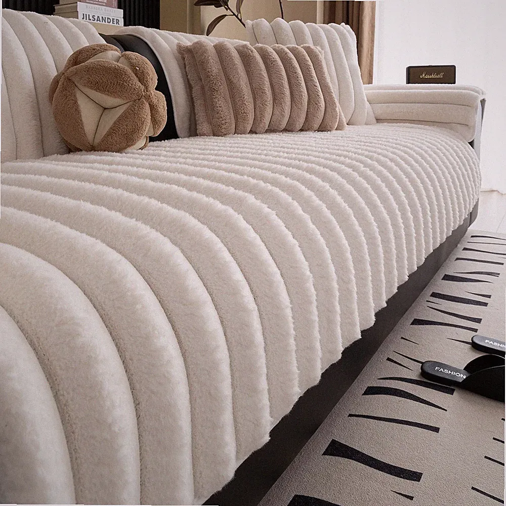 Faux Rabbit Fur Couch Sofa Cover Washable, Shaggy Fuzzy Sectional Couch Cover...