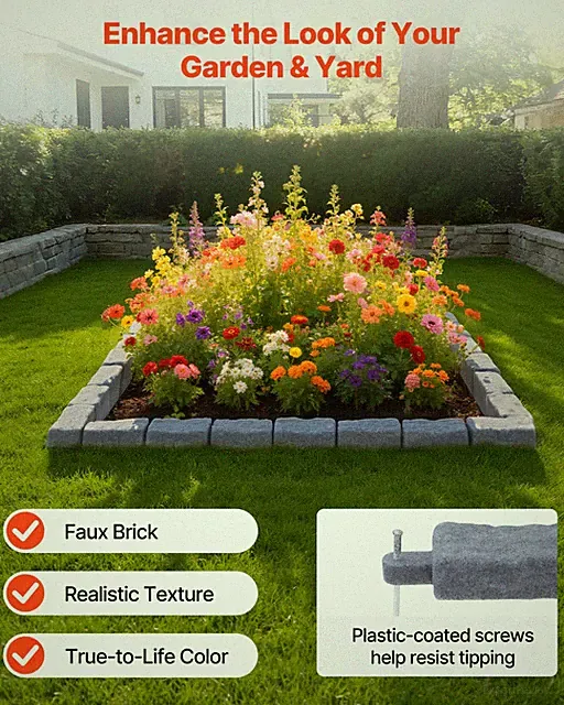 Faux Stone Landscape Edging, 15.5 ft Kit, No Dig Garden Edging Border, Gray