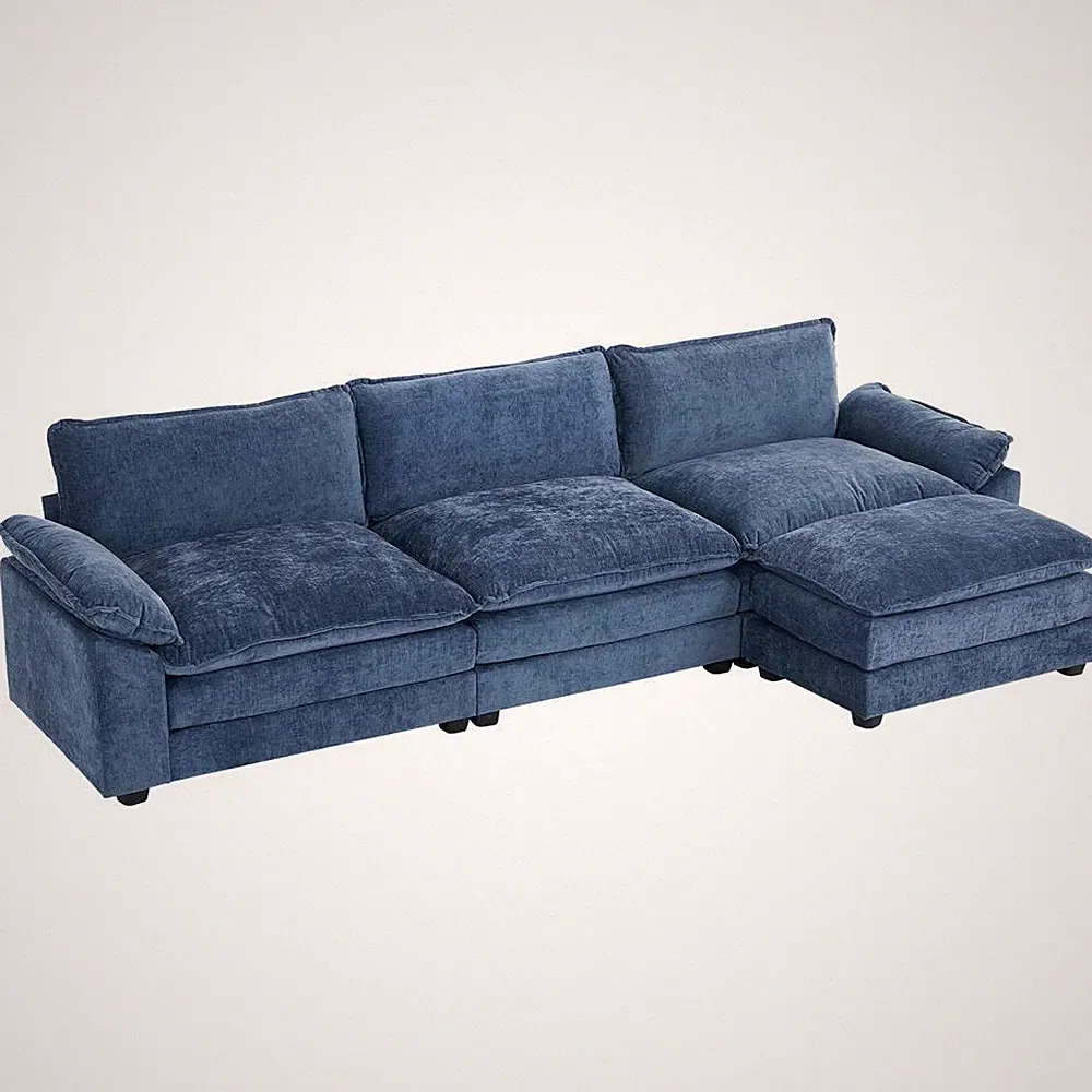 FCH L Shape Sectional Sofa Set with Footstool Living Room Furniture Couch