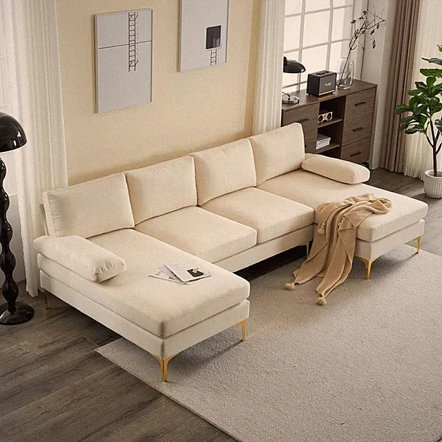 FCH U-Shaped Couch Sectional Sofa Set with Two Chaise Living Room Metal Leg